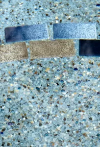 close view of pool area pebble finish, Aqua Blue Puerto Rican